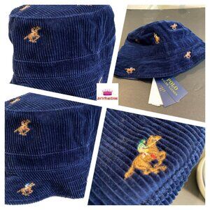 NWT Men's Women's Ralph Lauren Polo Players Blue Corduroy Bucket Hat S/M/L/XL